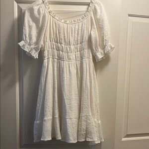 White Smocked Puff Sleeve Mini Dress